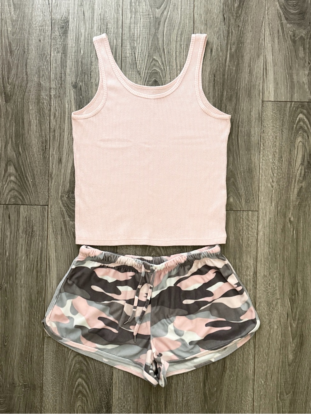 Pink & Gray Camo Tank & Shorts Pajama Set
